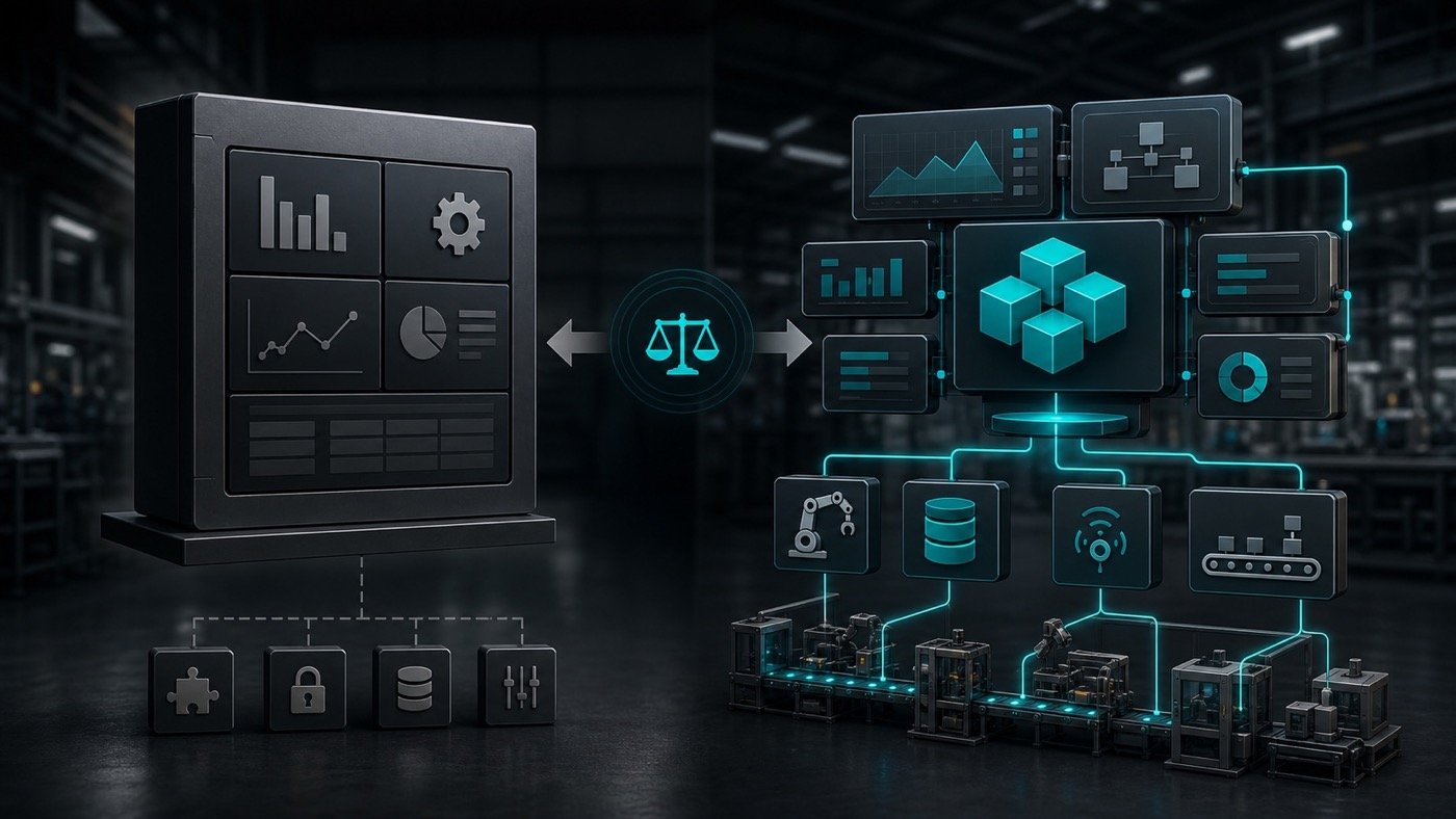 Generic visual comparing commercial industrial software and custom industrial software